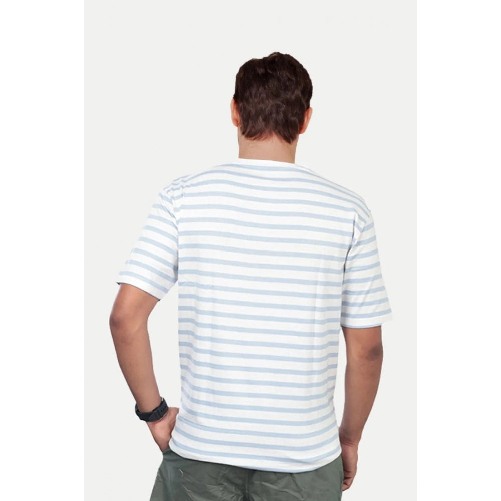 Men's Casual Half sleeve Stripped Cotton Crew Neck T-shirt (White)