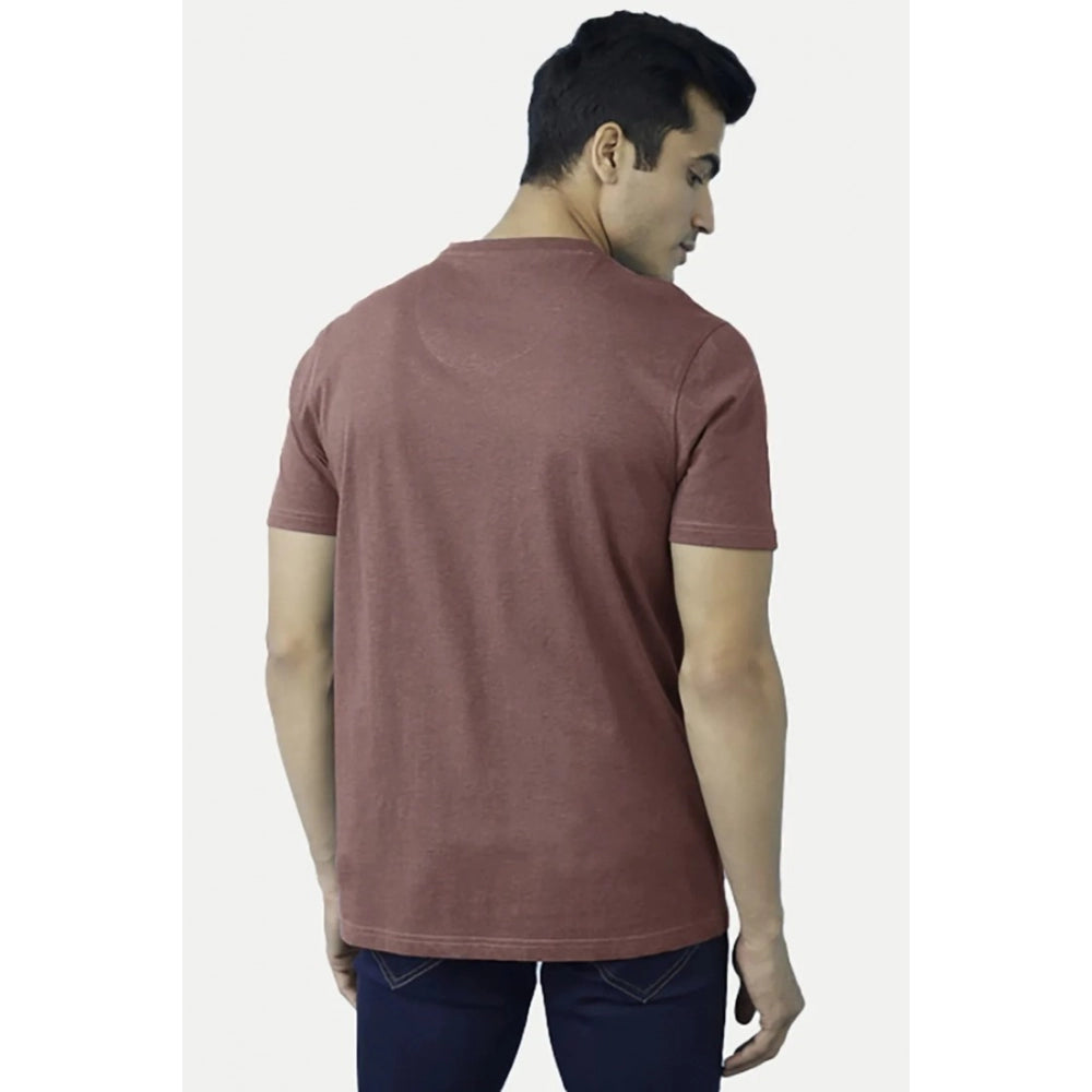 Men's Casual Half sleeve Solid Cotton V Neck T-shirt (Light Brown)