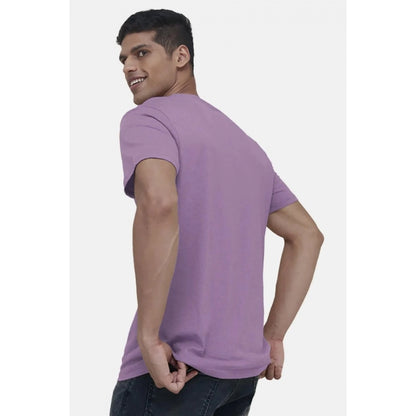 Men's Casual Half sleeve Solid Cotton V Neck T-shirt (Lilac)