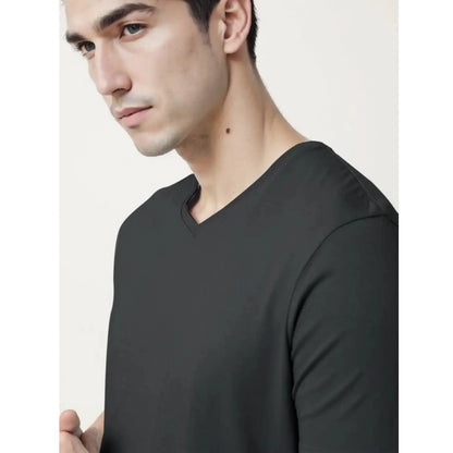 Men's Casual Half sleeve Solid Cotton V Neck T-shirt (Black)