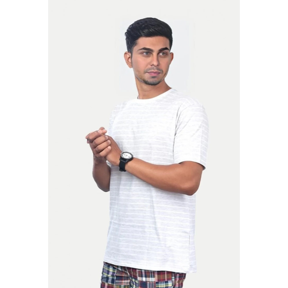 Men's Casual Half sleeve Stripped Cotton Crew Neck T-shirt (Grey )