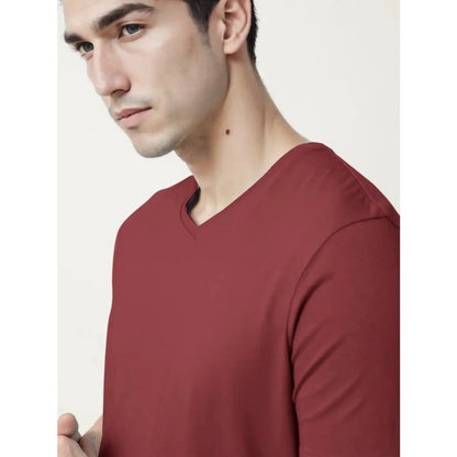 Men's Casual Half sleeve Solid Cotton V Neck T-shirt (Maroon)