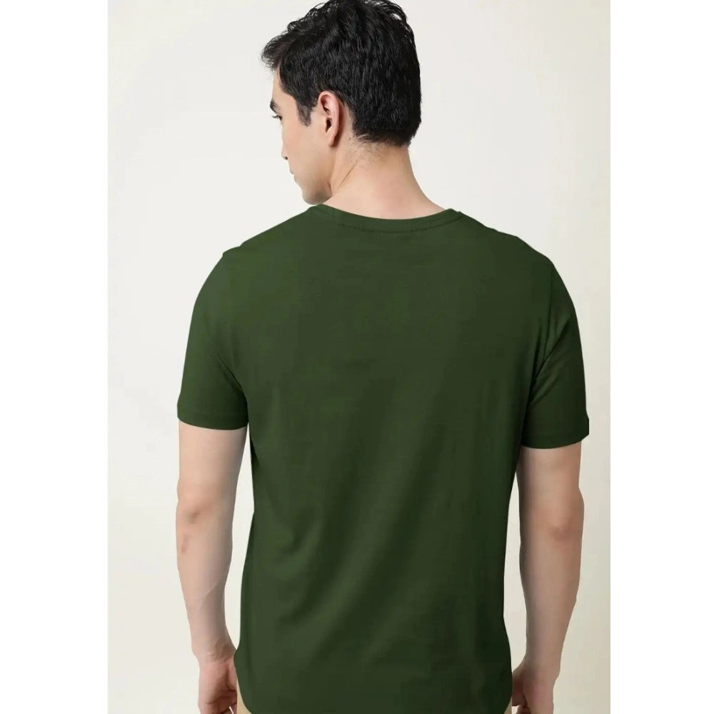 Men's Casual Half sleeve Solid Cotton V Neck T-shirt (Olive)