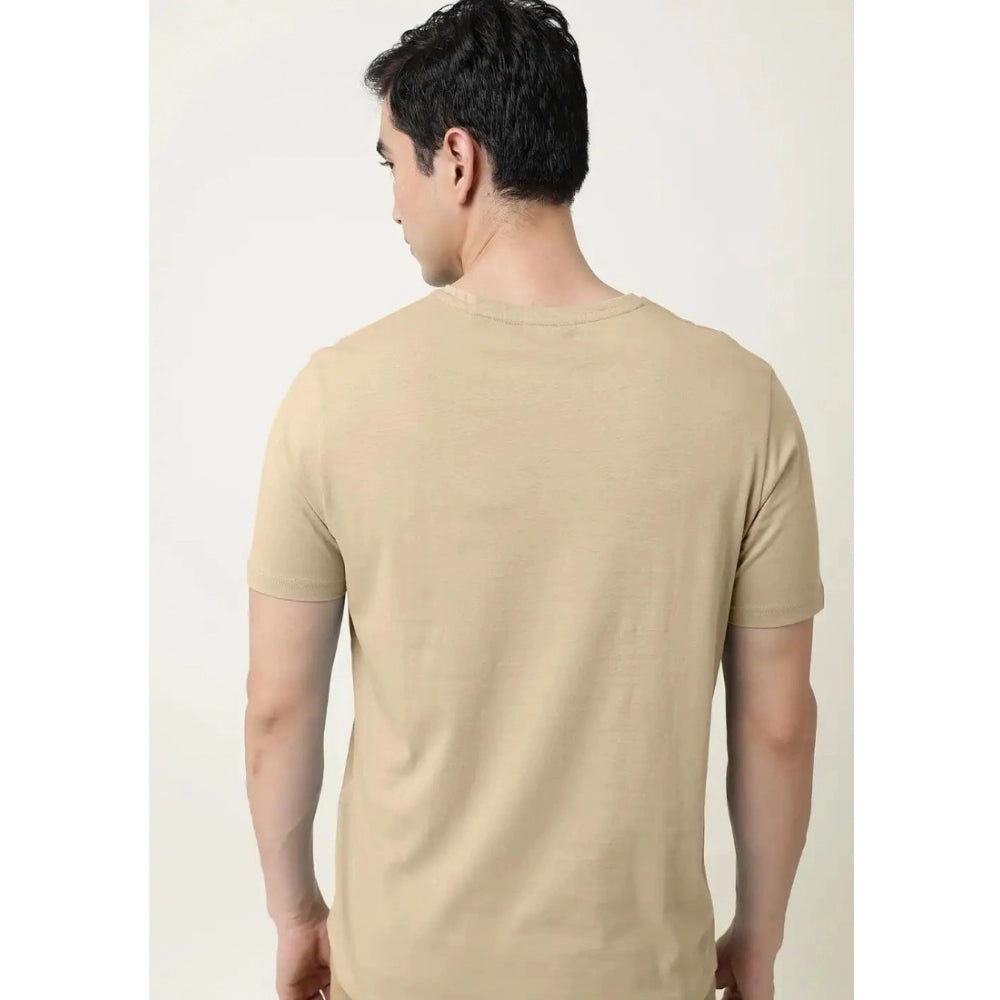 Men's Casual Half sleeve Solid Cotton V Neck T-shirt (Beige)