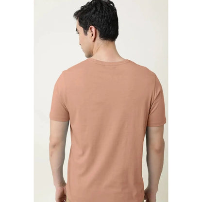 Men's Casual Half sleeve Solid Cotton V Neck T-shirt (Peach)