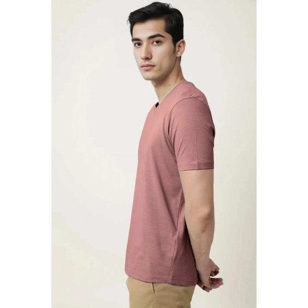 Men's Casual Half sleeve Solid Cotton V Neck T-shirt (Onion)