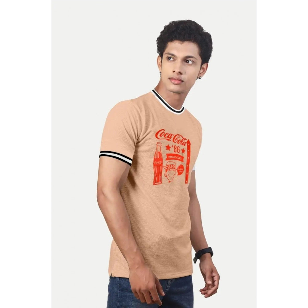 Men's Casual Half sleeve Printed Cotton Crew Neck T-shirt (Coral)