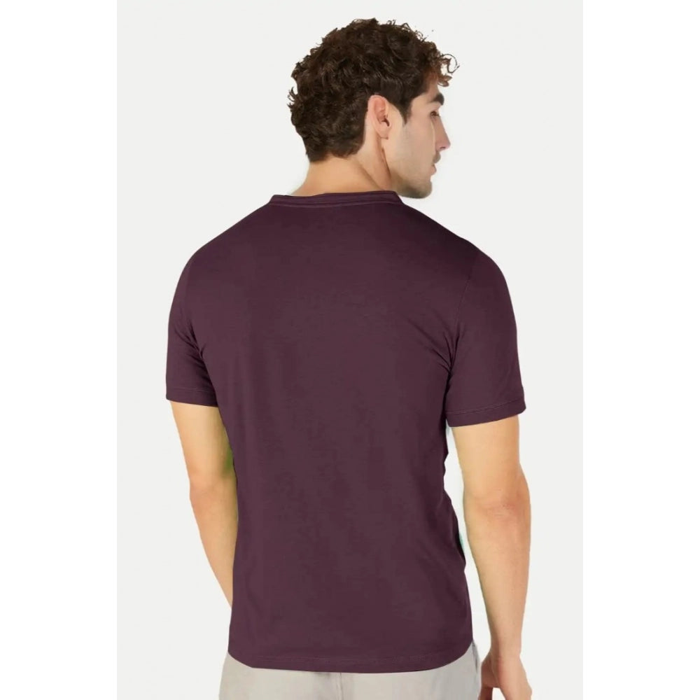 Men's Casual Half sleeve Solid Cotton Henley Neck T-shirt (Wine)