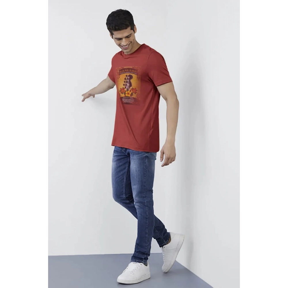 Men's Casual Half sleeve Printed Polyester Crew Neck T-shirt (Red)