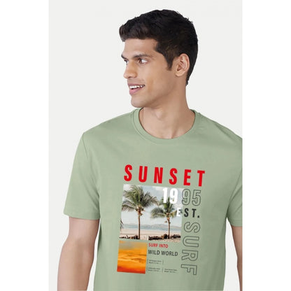 Men's Casual Half sleeve Digital Printed Cotton Crew Neck T-shirt (Pista)