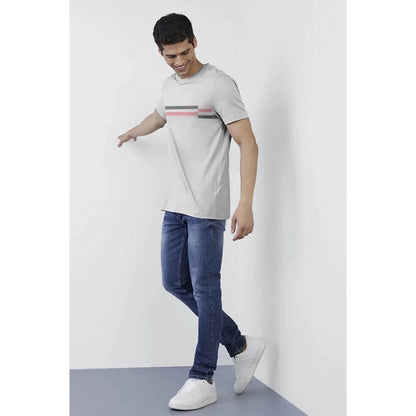 Men's Casual Half sleeve Solid Cotton Crew Neck T-shirt (Light Grey)