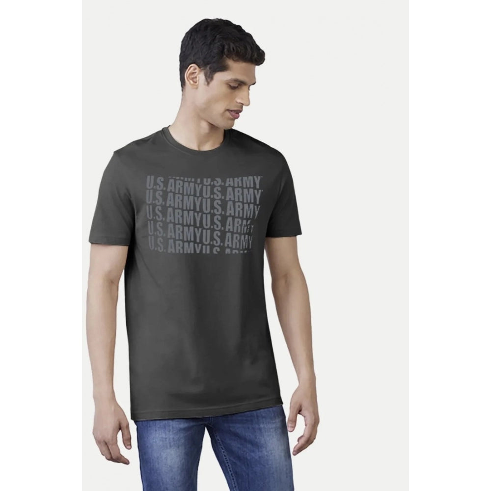 Men's Casual Half sleeve Printed Cotton Round Neck T-shirt (Dark Grey)