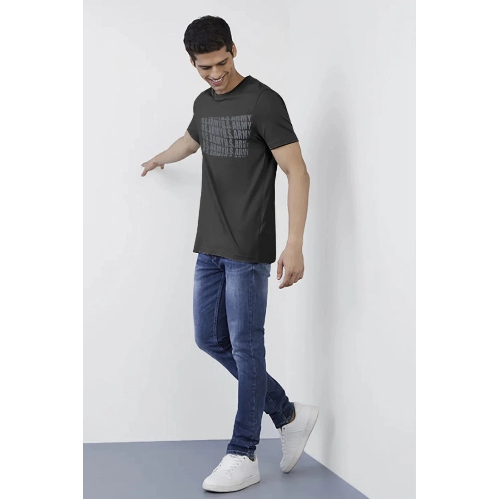 Men's Casual Half sleeve Printed Cotton Round Neck T-shirt (Dark Grey)