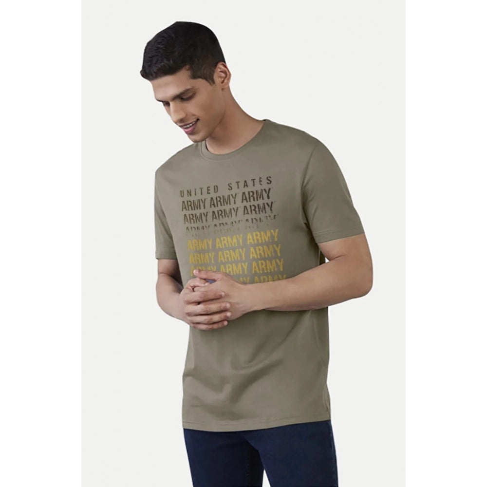 Men's Casual Half sleeve Printed Cotton Crew Neck T-shirt (Olive)