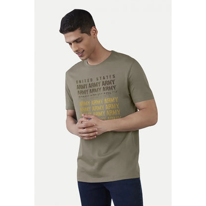 Men's Casual Half sleeve Printed Cotton Crew Neck T-shirt (Olive)