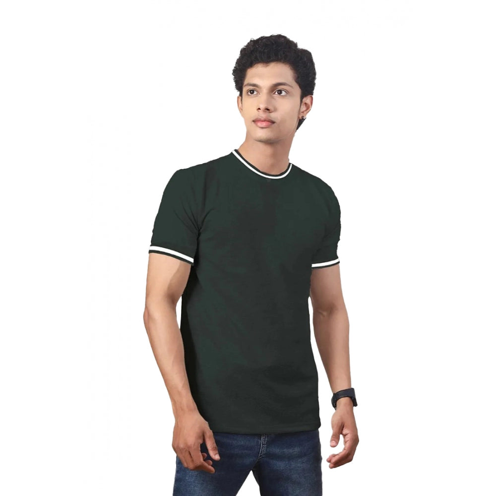 Men's Casual Half sleeve Solid Polyester Crew Neck T-shirt (Olive)