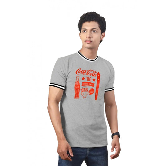 Men's Casual Half sleeve Printed Cotton Crew Neck T-shirt (Grey Melange)