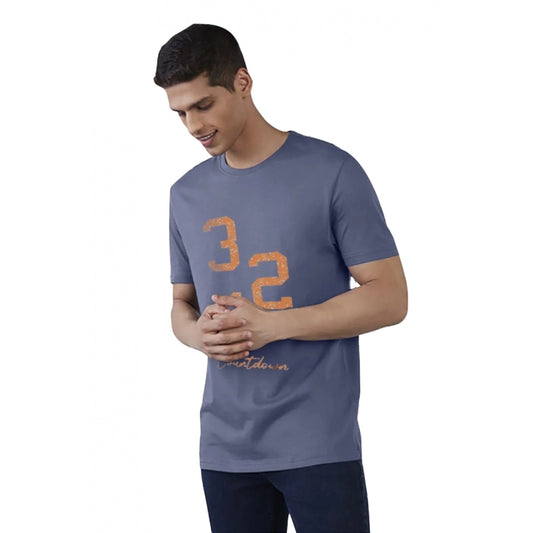 Men's Casual Half sleeve Printed Cotton Crew Neck T-shirt (Blue)