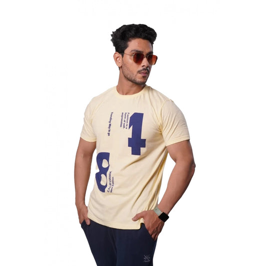 Men's Casual Half sleeve Printed Cotton Crew Neck T-shirt (Beige)