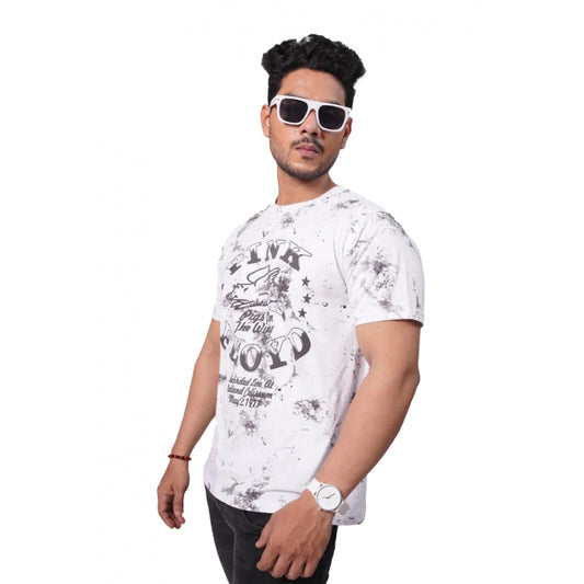 Men's Casual Half sleeve Printed Cotton Crew Neck T-shirt (White)