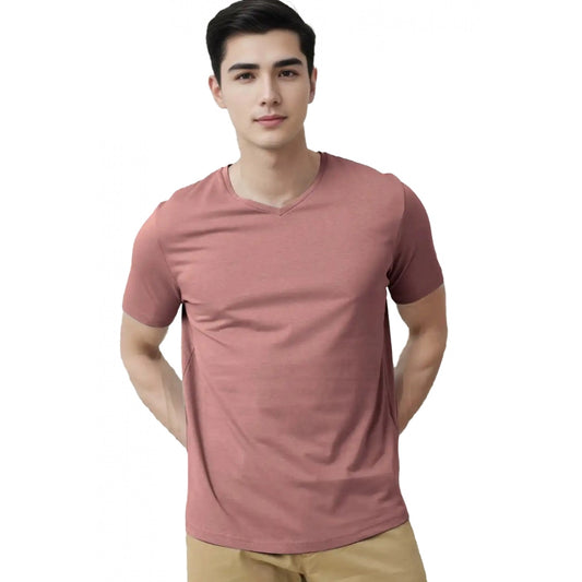 Men's Casual Half sleeve Solid Cotton V Neck T-shirt (Onion)