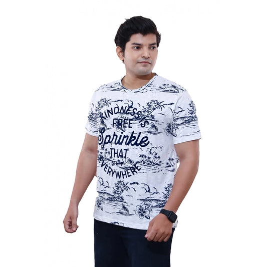 Men's Casual Half sleeve Graphic Printed Cotton Round Neck T-shirt (White)