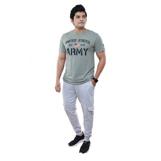 Men's Casual Half sleeve Printed Cotton Crew Neck T-shirt (Grey)