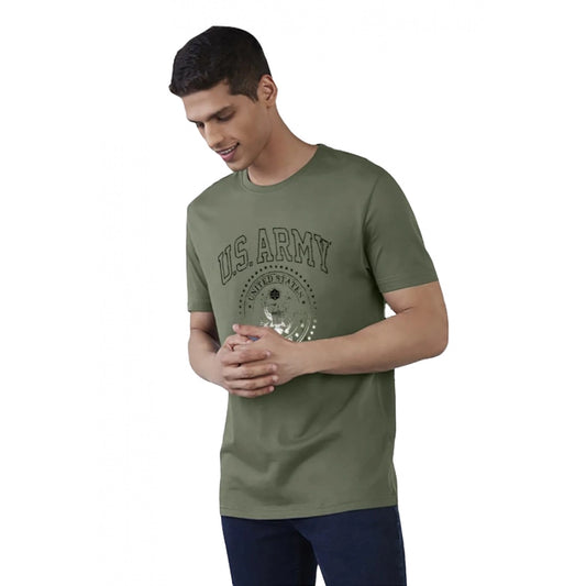 Men's Casual Half sleeve Printed Cotton Crew Neck T-shirt (Military Green)