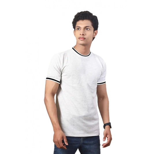 Men's Casual Half sleeve Solid Polyester Crew Neck T-shirt (Ecru)