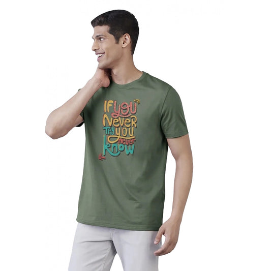 Men's Casual Half sleeve Printed Polyester Crew Neck T-shirt (Green)