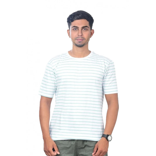 Men's Casual Half sleeve Stripped Cotton Crew Neck T-shirt (Green)