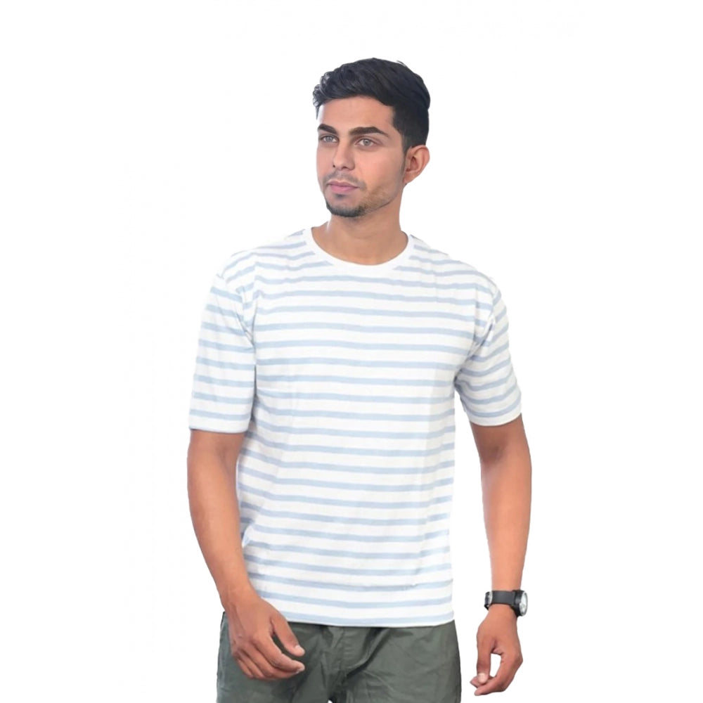 Men's Casual Half sleeve Stripped Cotton Crew Neck T-shirt (White)