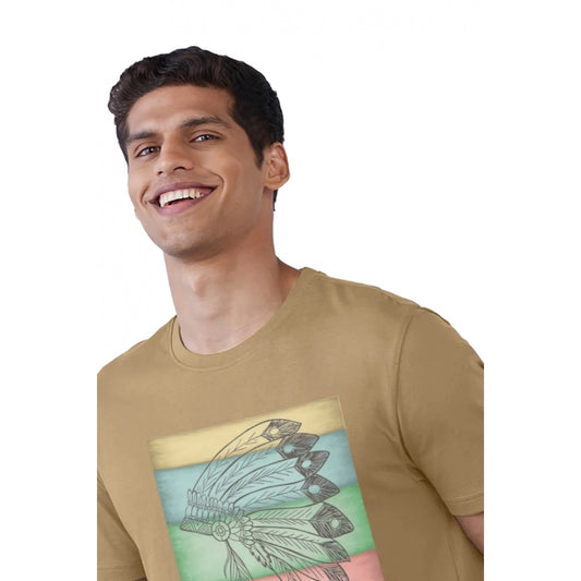 Men's Casual Half sleeve Digital Printed Cotton Crew Neck T-shirt (Sand)