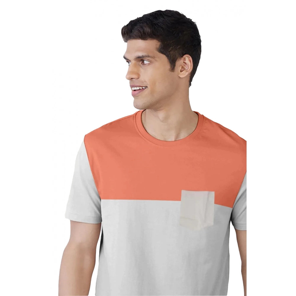 Men's Casual Half sleeve Solid Cotton Round Neck T-shirt (Beige)