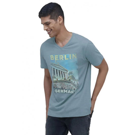 Men's Casual Half sleeve Digital Printed Cotton Crew Neck T-shirt (Teal)