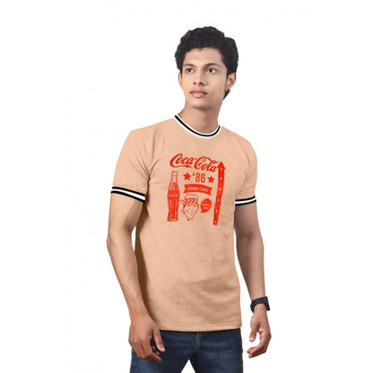 Men's Casual Half sleeve Printed Cotton Crew Neck T-shirt (Coral)