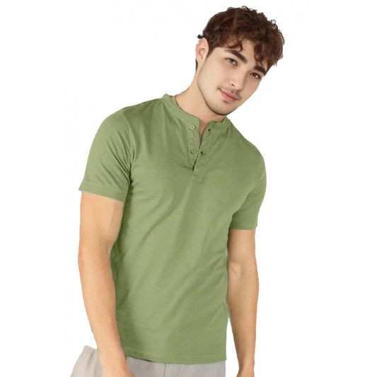 Men's Casual Half sleeve Solid Cotton Henley Neck T-shirt (Pista)