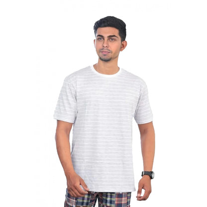 Men's Casual Half sleeve Stripped Cotton Crew Neck T-shirt (Grey )