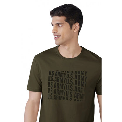 Men's Casual Half sleeve Printed Cotton Crew Neck T-shirt (Dark Green)