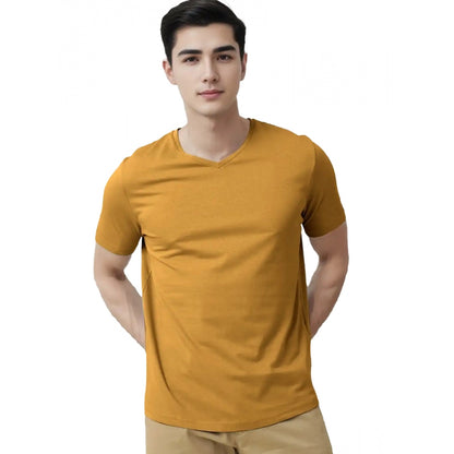 Men's Casual Half sleeve Solid Cotton V Neck T-shirt (Mustard )