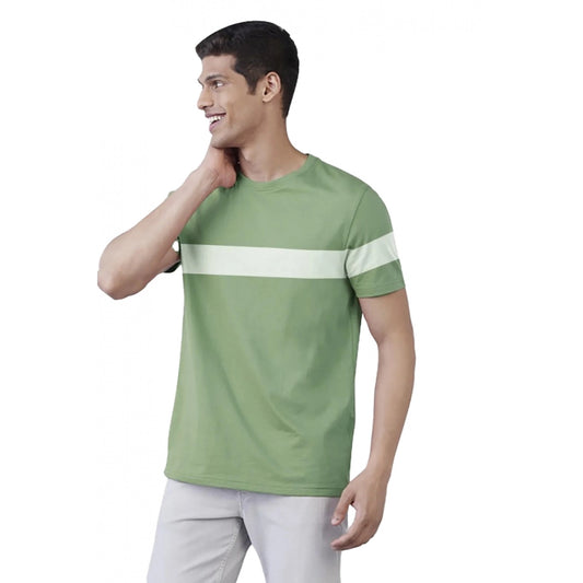 Men's Casual Half sleeve Stripped Cotton Crew Neck T-shirt (Light Green)