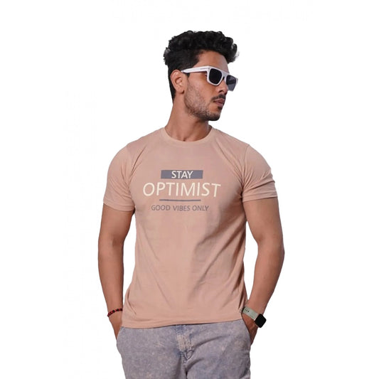 Men's Casual Half sleeve Optimist Printed Cotton Crew Neck T-shirt (Pink)