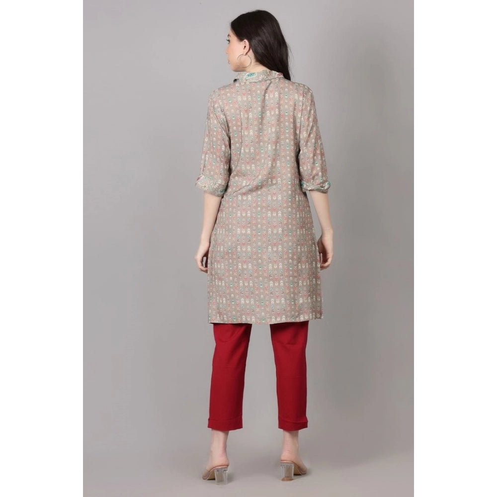 Women's Casual 3/4 Sleeve Viscose Rayon Printed Kurti (Grey)