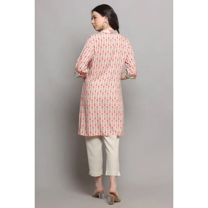 Generic Women's Casual 3/4 Sleeve Viscose Rayon Printed Kurti (Pink)