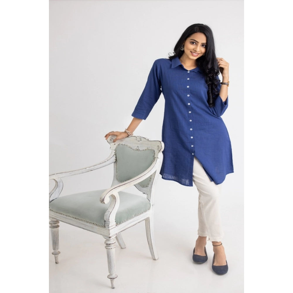 Generic Women's Casual 3/4 Sleeve Viscose Rayon Solid Kurti (Light Blue)