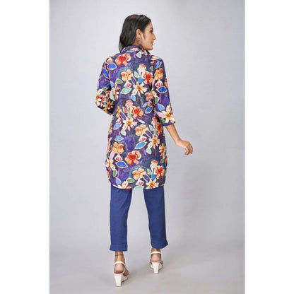 Women's Casual 3/4 Sleeve Viscose Rayon Printed Kurti (Blue)