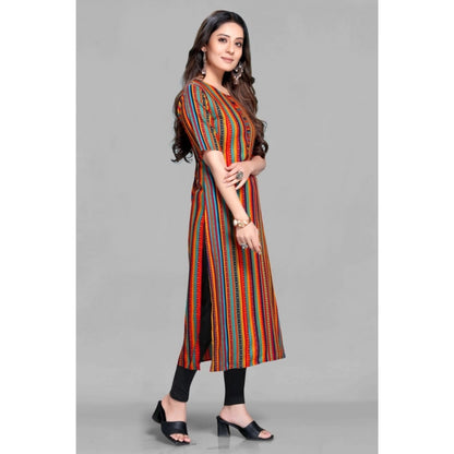 Generic Women's Casual 3/4 Sleeve Viscose Rayon Strip Kurti (Multicolor)