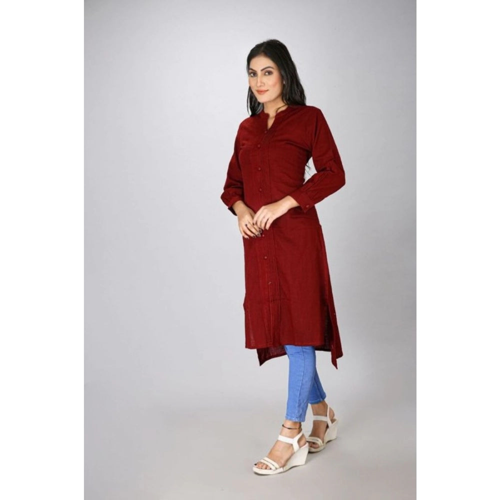 Generic Women's Casual Full Sleeve Viscose Rayon Printed Kurti (Maroon)