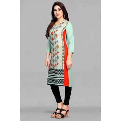 Generic Women's Casual 3/4 Sleeve Viscose Rayon Printed Kurti (Light Blue)