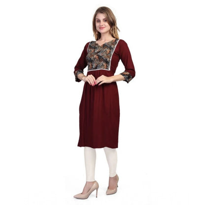 Generic Women's Casual 3/4 Sleeve Viscose Rayon Printed Kurti (Brown)